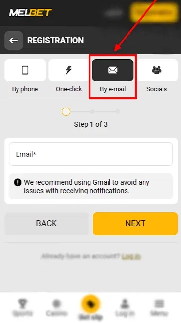 Registration Form By E-mail At Melbet
