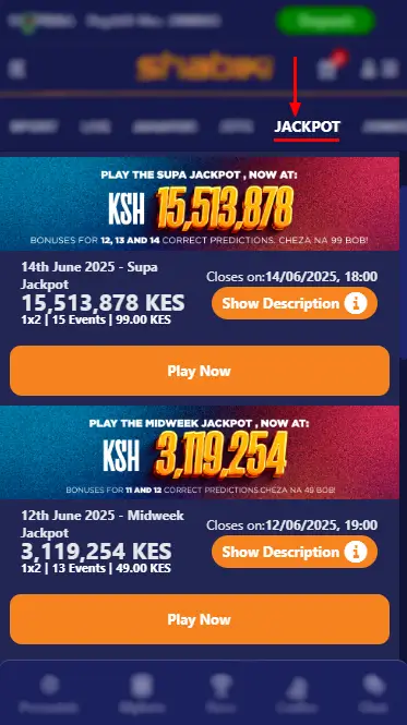 Shabiki Jackpot Section