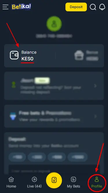 Betika Personal Cabinet Button