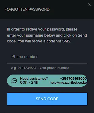 MozzartBet password revovery
