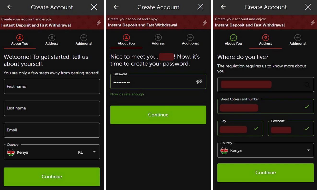 Betsafe registration step 1 and 2