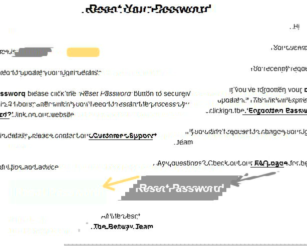 Betway assword recovery email