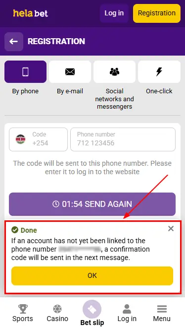 Helabet Phone Number Confirmation
