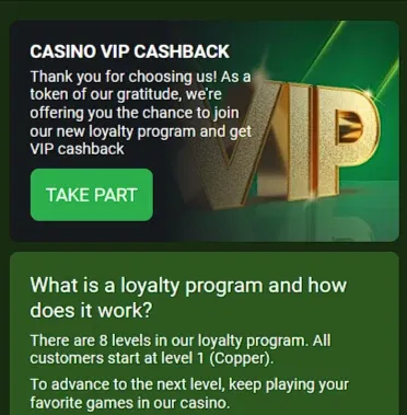 Does Linebet offer a casino cashback?