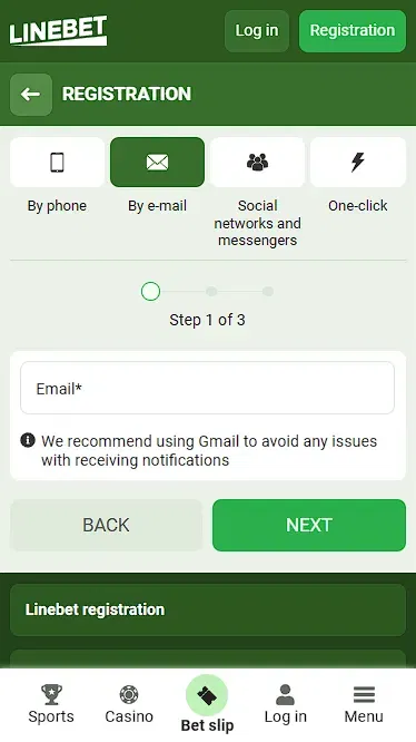 linebet registration form