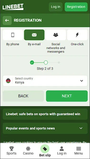 linebet email registration form