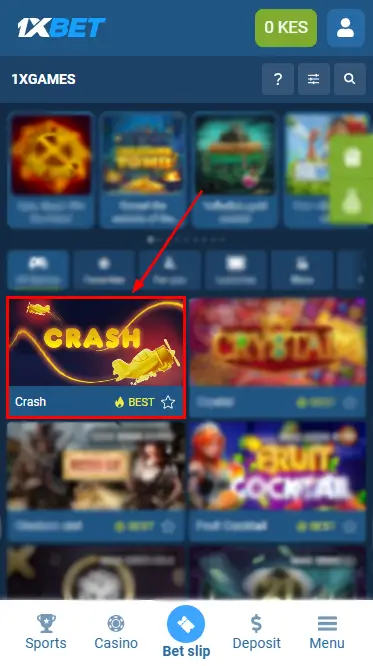 Crash Game on the 1xBet Games Page