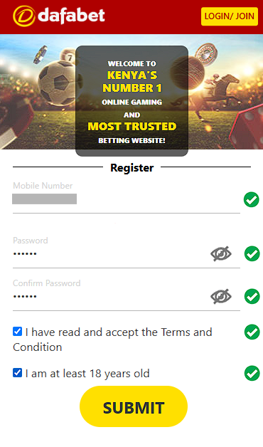 Dafabet Registration Form in the App