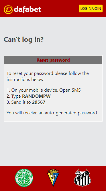 Dafabet Password Reset