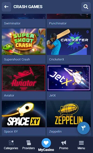 What crash games can I play on the 1xBet Casino Kenya?