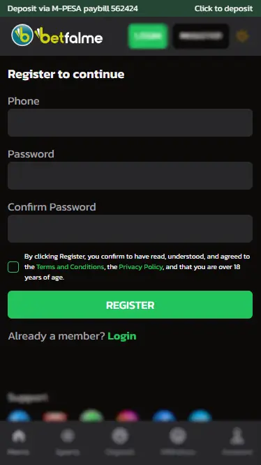 Betfalme Registration Form