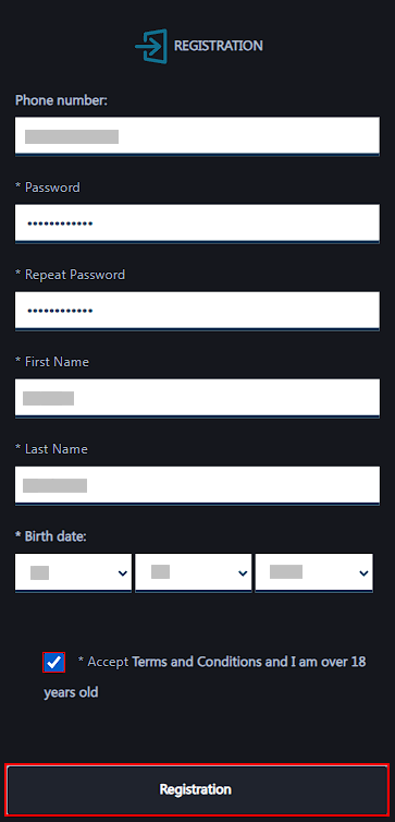 Palms bet registration form