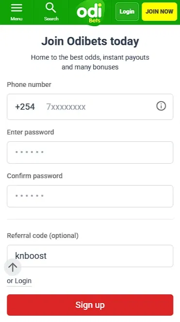 OdiBets registration