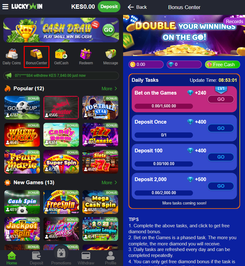 Bonuses and promo codes for the LuckyWin's customers