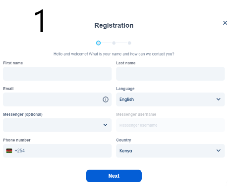 The first step of registration in the 1xBet affiliate program