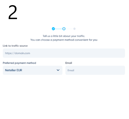 The second step of registration in the 1xBet affiliate program