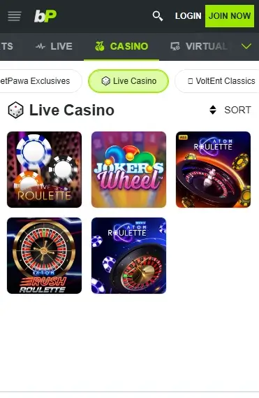 Live Casino Games On Betpawa Platform