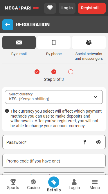 Registration by e-mail on Megapari
