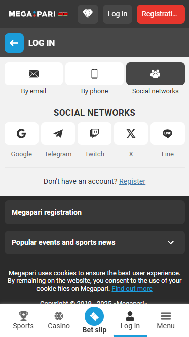 Megapari login via social networks