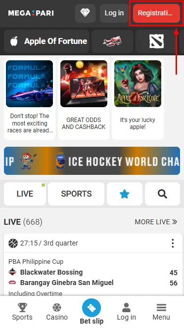 Registration by phone number on Megapari