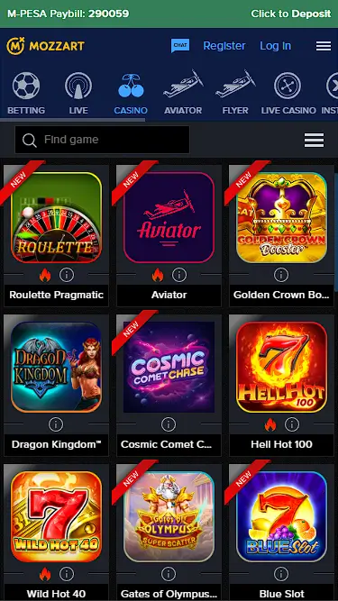 Mozzartbet Casinos Page