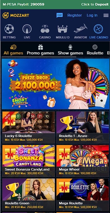 MozzartBet live casino page