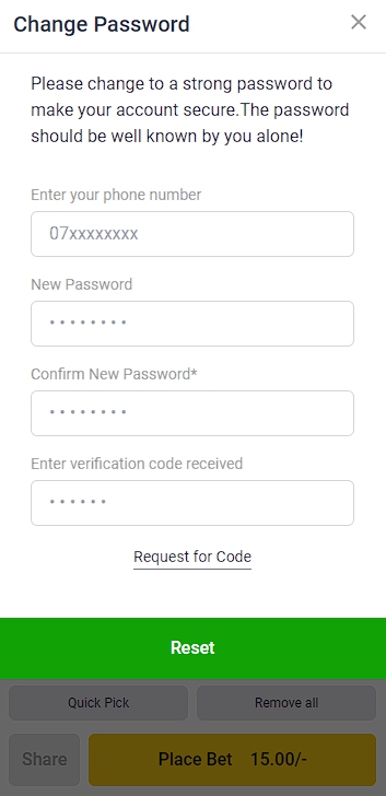 OdiBets Password recovery