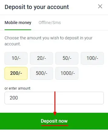 Odibets Deposit Button