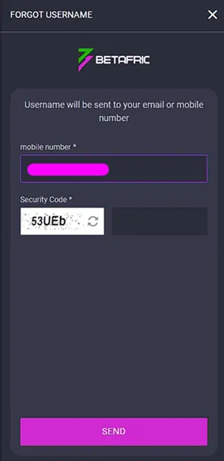 Betafriq recover login details