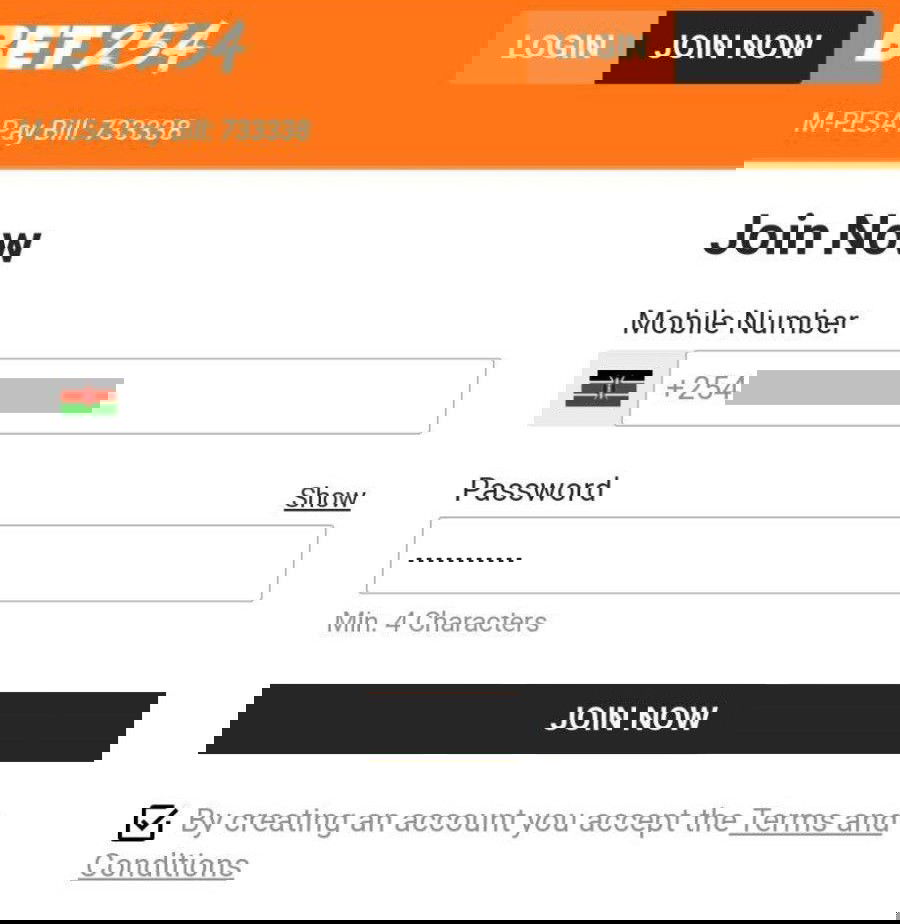 Bet254 registration form