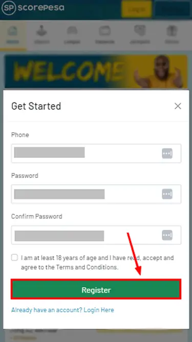 Scorepesa Registration Form