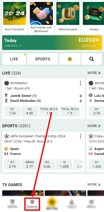 Betwinner casino login