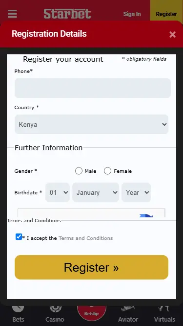 Registration with e-mail on StarBet