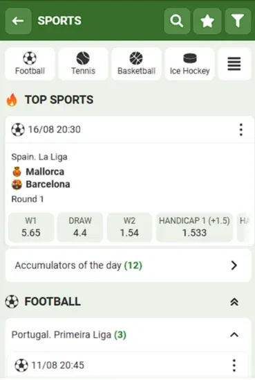 Sports betting page on Linebet Kenya