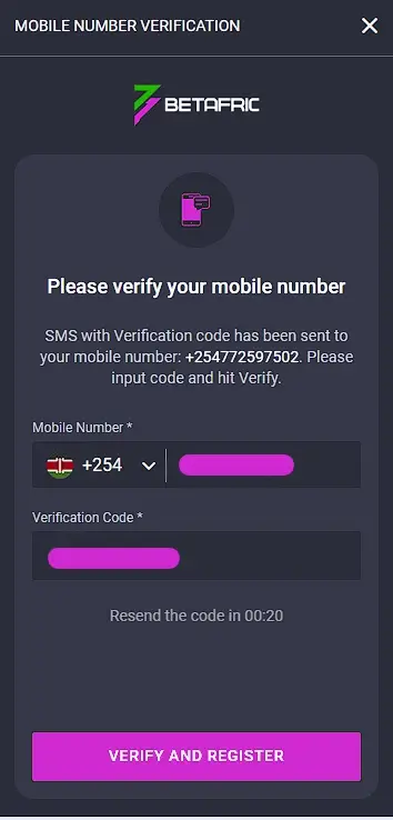 how to verify indetify at Betafriq