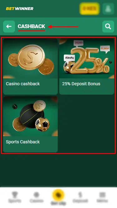 Betwinner Cashback Bonuses