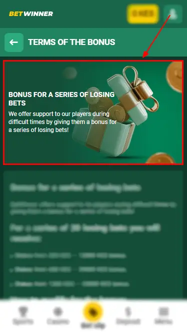 Betwinner Bonus for a Series Losing Bets