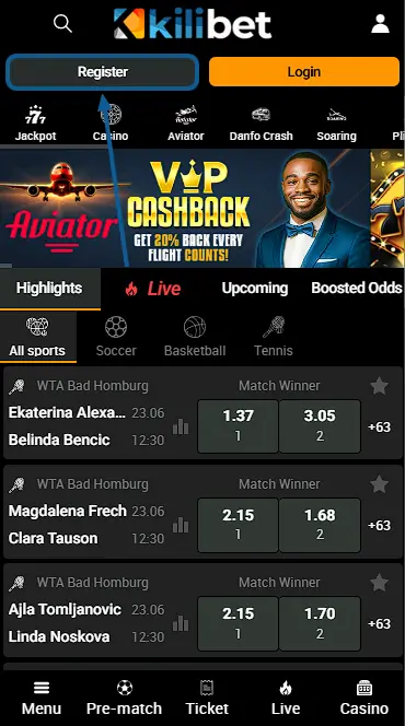 Kilibet Register Button