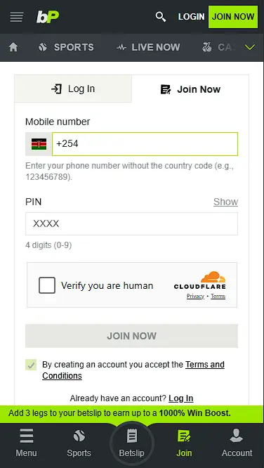 Betpawa Registration Form