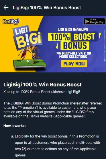 Betika LigiBigi Virtual Games Bonus