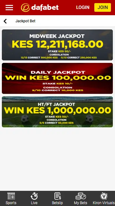 Dafabet jackpots page
