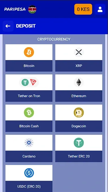 Paripesa Account Top-Up via Crypto